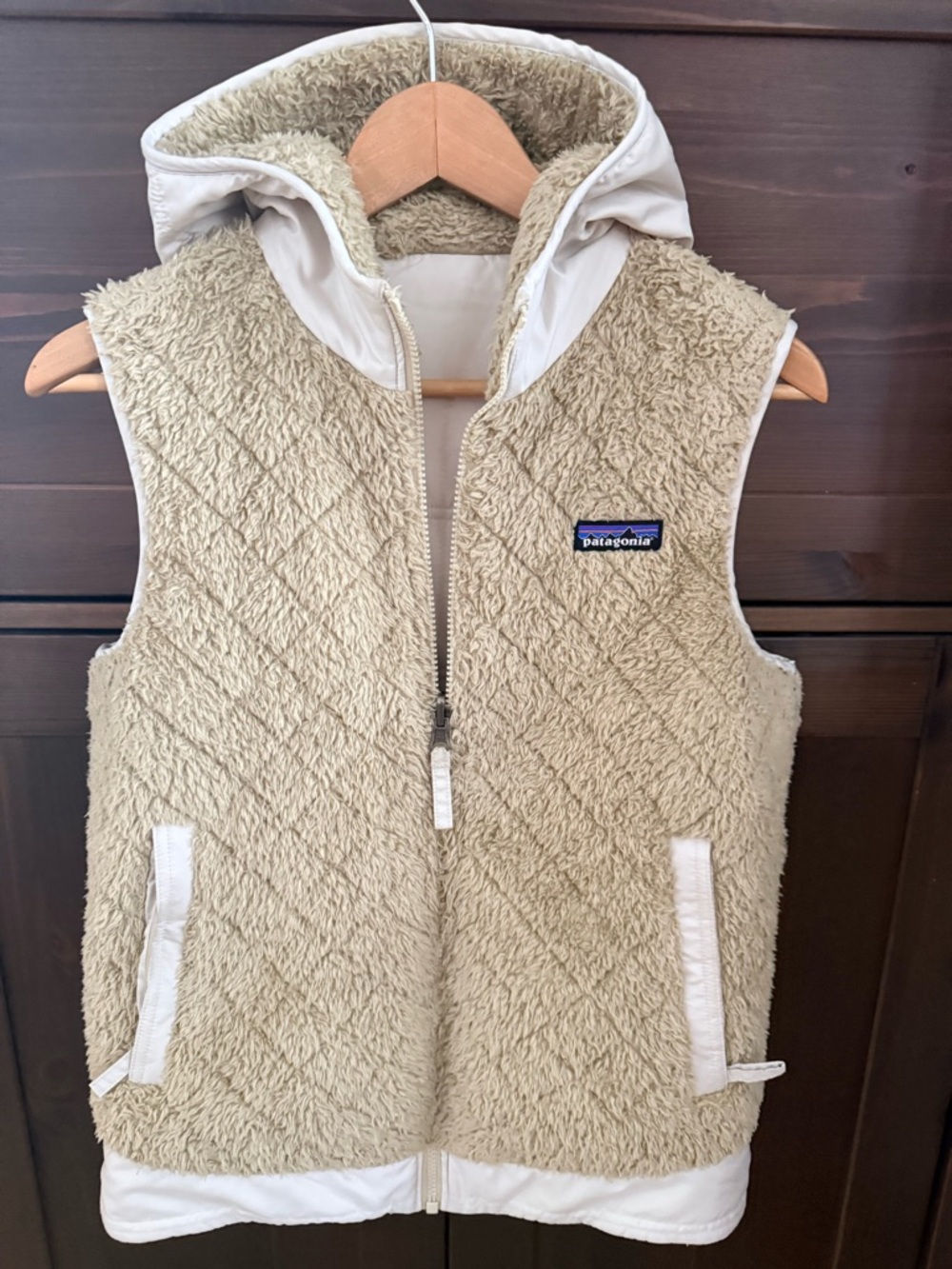 Patagonia Beige Sherpa Hooded Vest